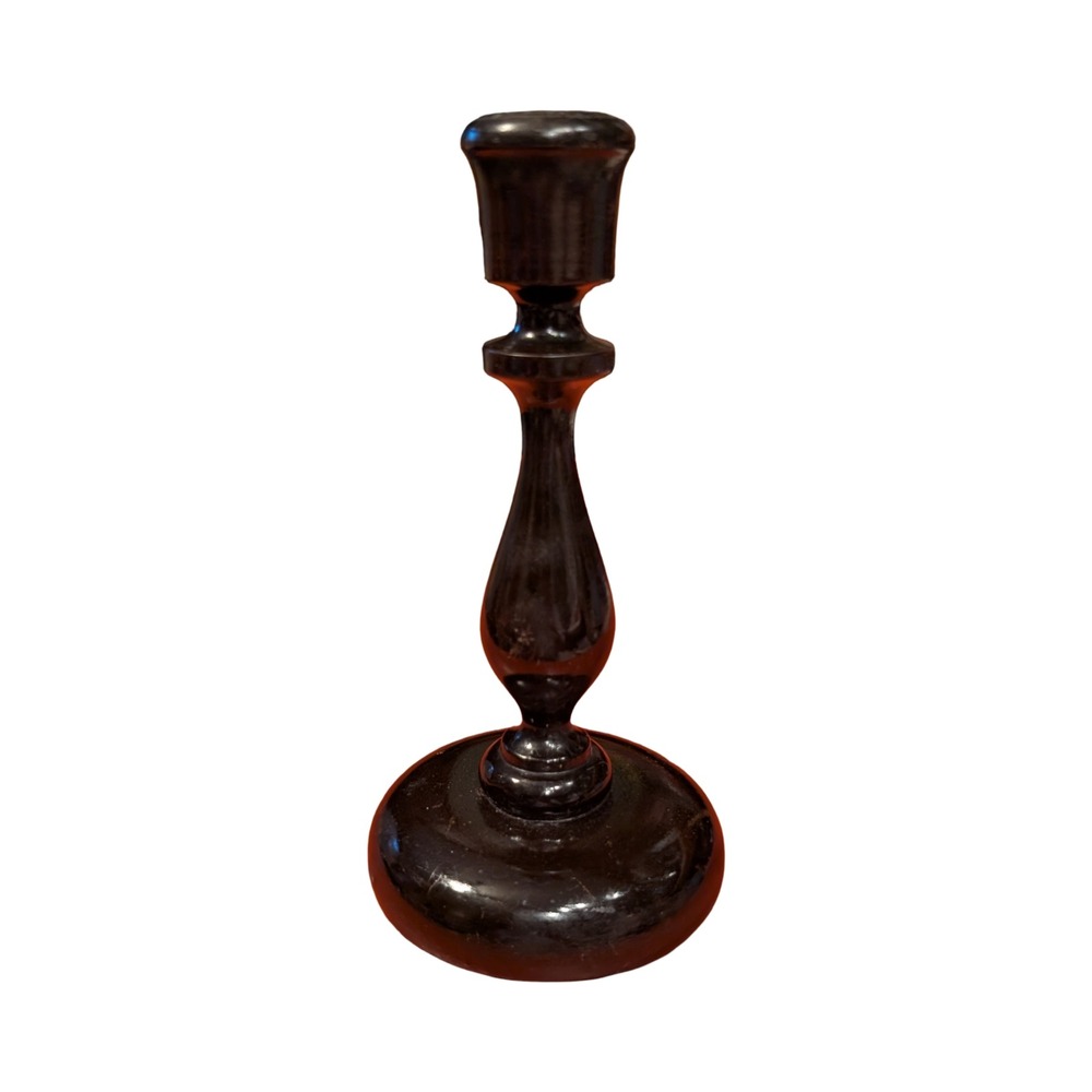 Vintage Hand Turned Dark Wood Taper Candlestick Holder 7.5 Inch Espresso Finish